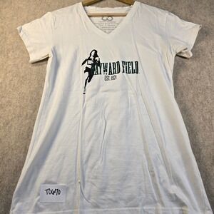 Looptworks Hayward Field Eugene Oregon Upcycled V-Neck‎ Graphic T-Shirt White L